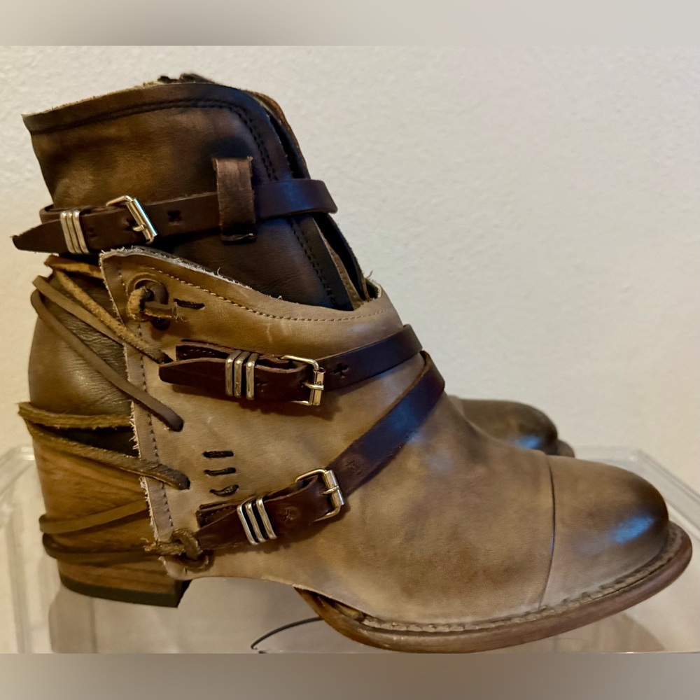 Freebird Crue Grey Multi Color Ankle Boots with Buckle Straps